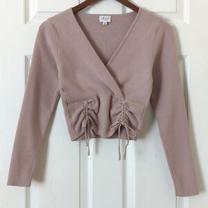 Le Lis Surplice V-neck Cinched Hem Long Sleeve Cropped Top Mauve Purple Small